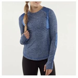 Lululemon Run Ice Queen Long Sleeve Top 6 Striped Quilted Accent Elbow Pads